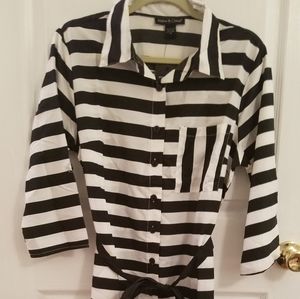 Black & White Stripe Front Pocket Dress